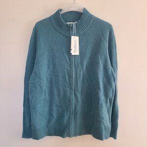 NWT Woolovers 100% Pure New Lambswool Zip Through Cardigan Teal Sky Size XL